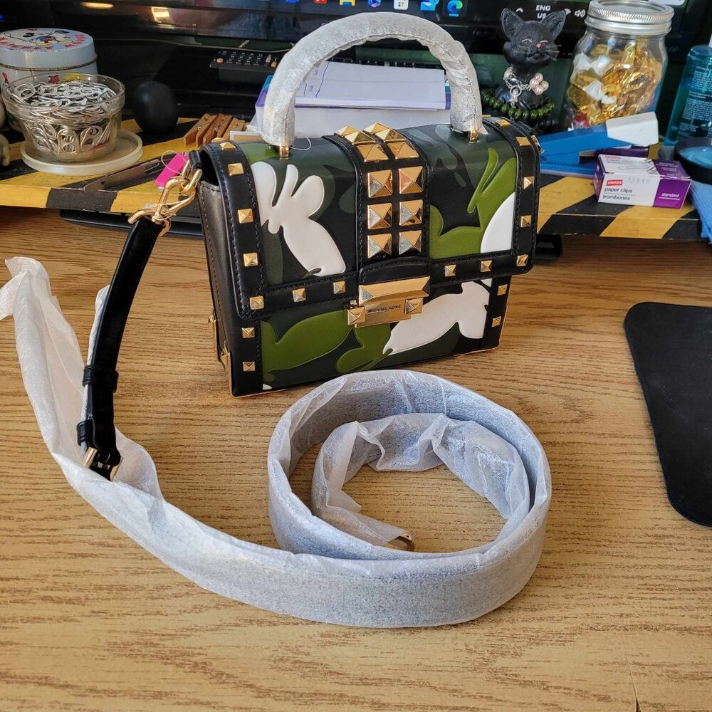 Michael Kors Jayne Small Butterfly Camo Leather Trunk Bag
